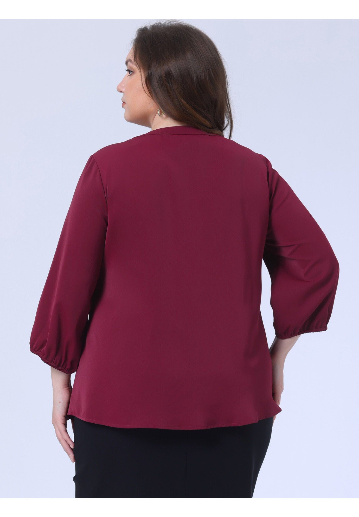 Work Round Neck Ruffle Chiffon Blouse Top, Burgundy / Burgundy, alternate image number 3