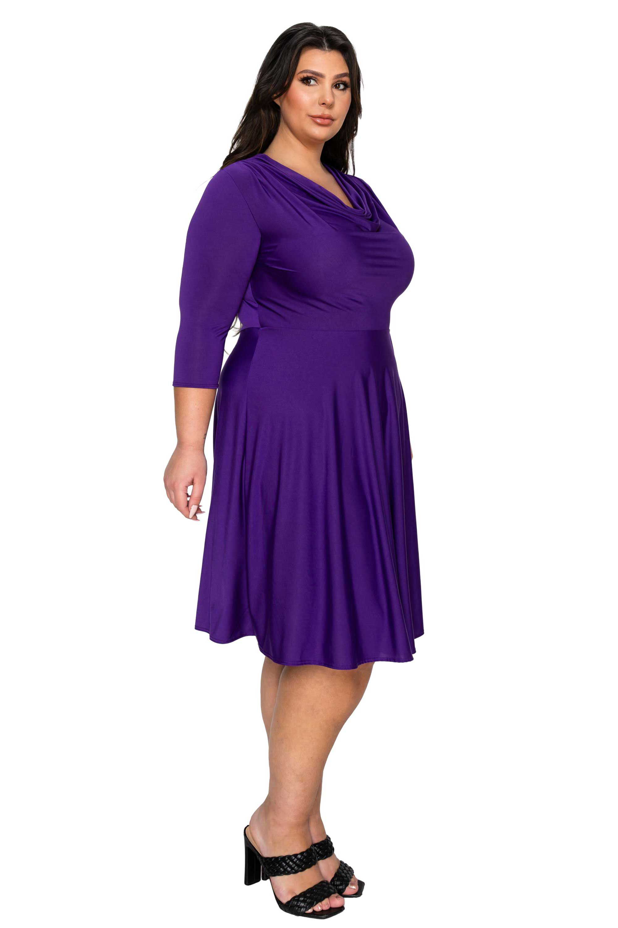 Amoretti Cowl Neck Flare Dress, Purple / Purple, alternate image number 1