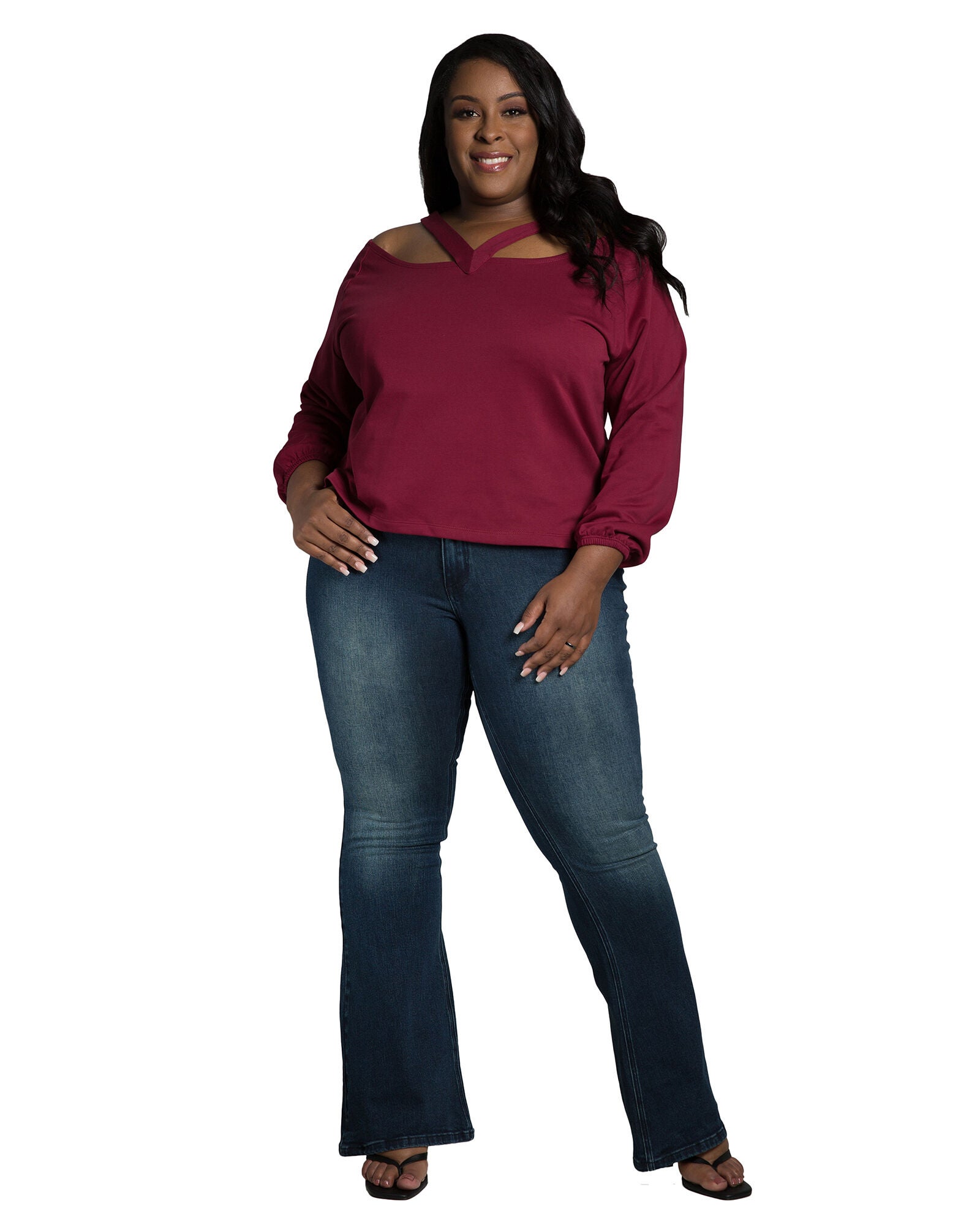 Della Women&#39;s V Self Straps Off Shoulder Long Sleeve Top, Sunset / Burgundy, alternate image number 1