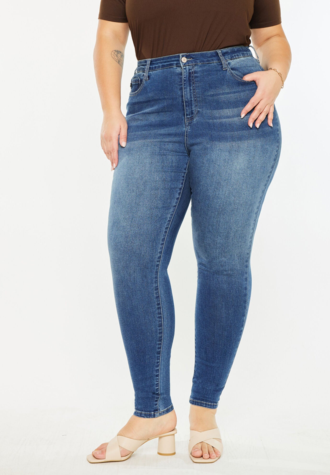 Bluebird Essentials High Rise Super Skinny Jeans (Plus Size), Medium Wash / Medium Wash, alternate image number 1