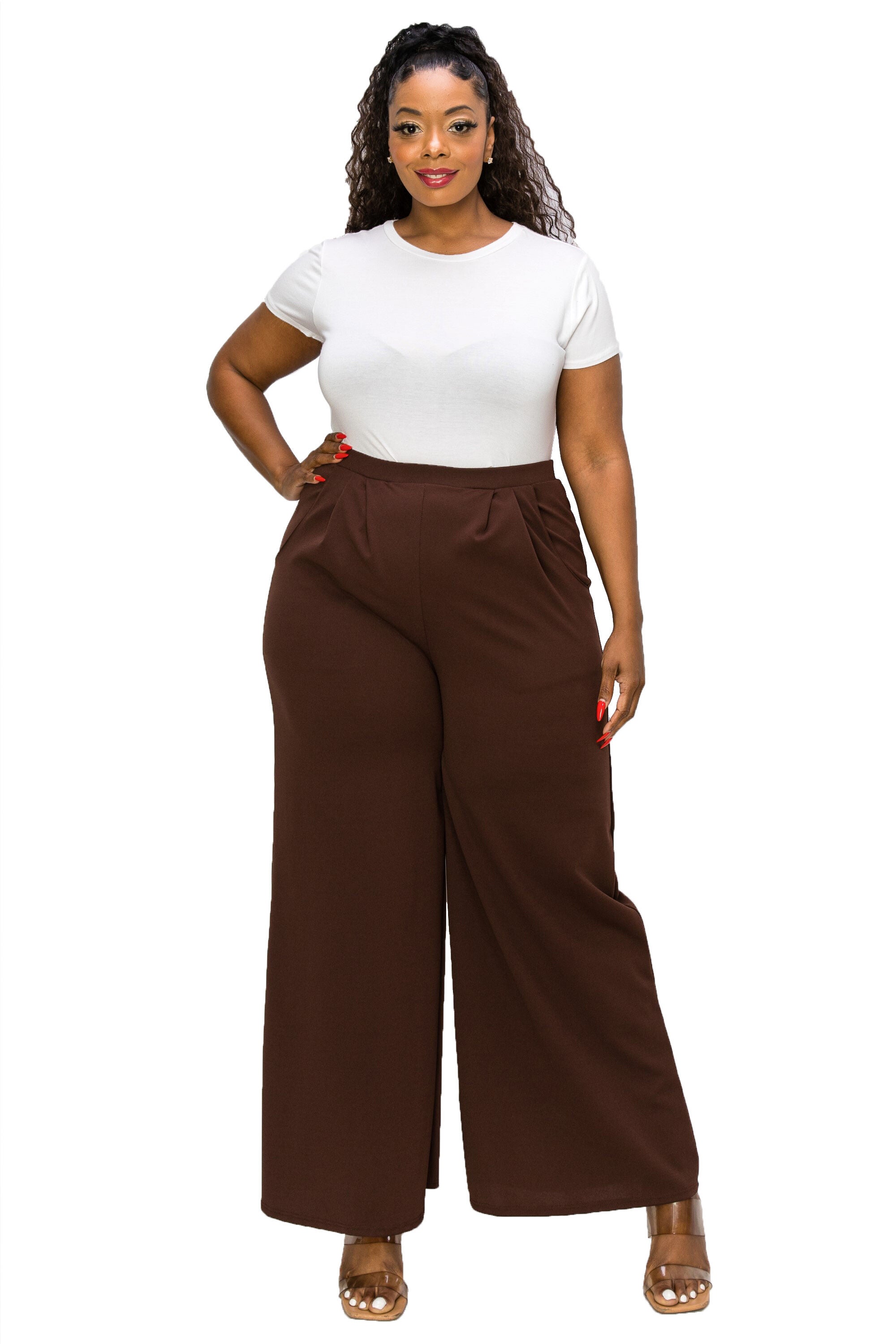 RACHEL WIDE LEG POCKET PANTS, Lt Brown / Brown, hi-res image number 0