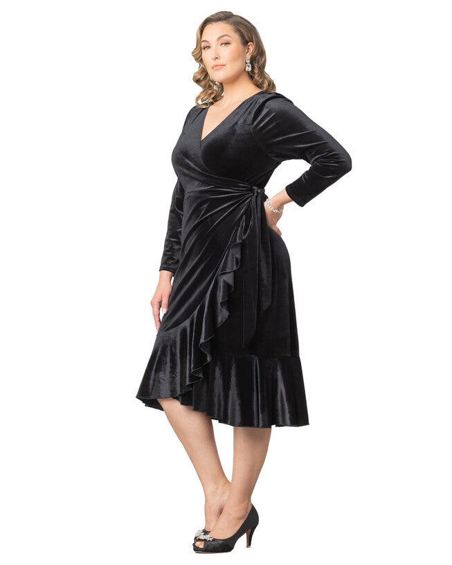 Viola Velvet Long Sleeve Wrap Dress, ONYX / Black, alternate image number null