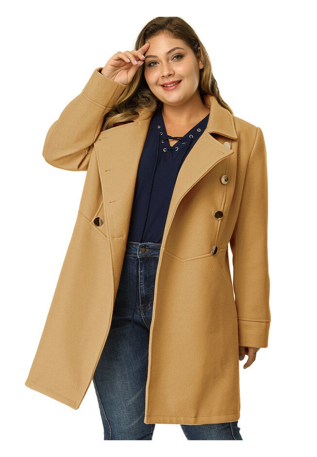 A-Line Peter Pan Collar Double Breasted Peacoat, Khaki / Brown, hi-res image number 0
