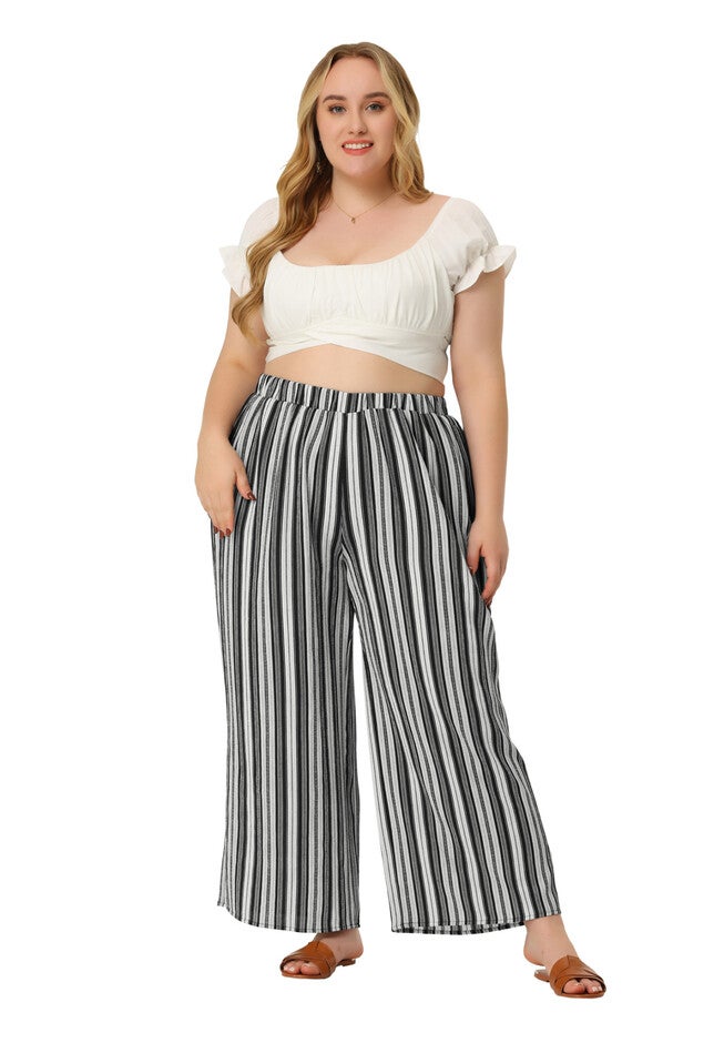 STRIPE BOHO WIDE LEG PAPER BAG PALAZZO PANTS, Black / Black, hi-res image number 0