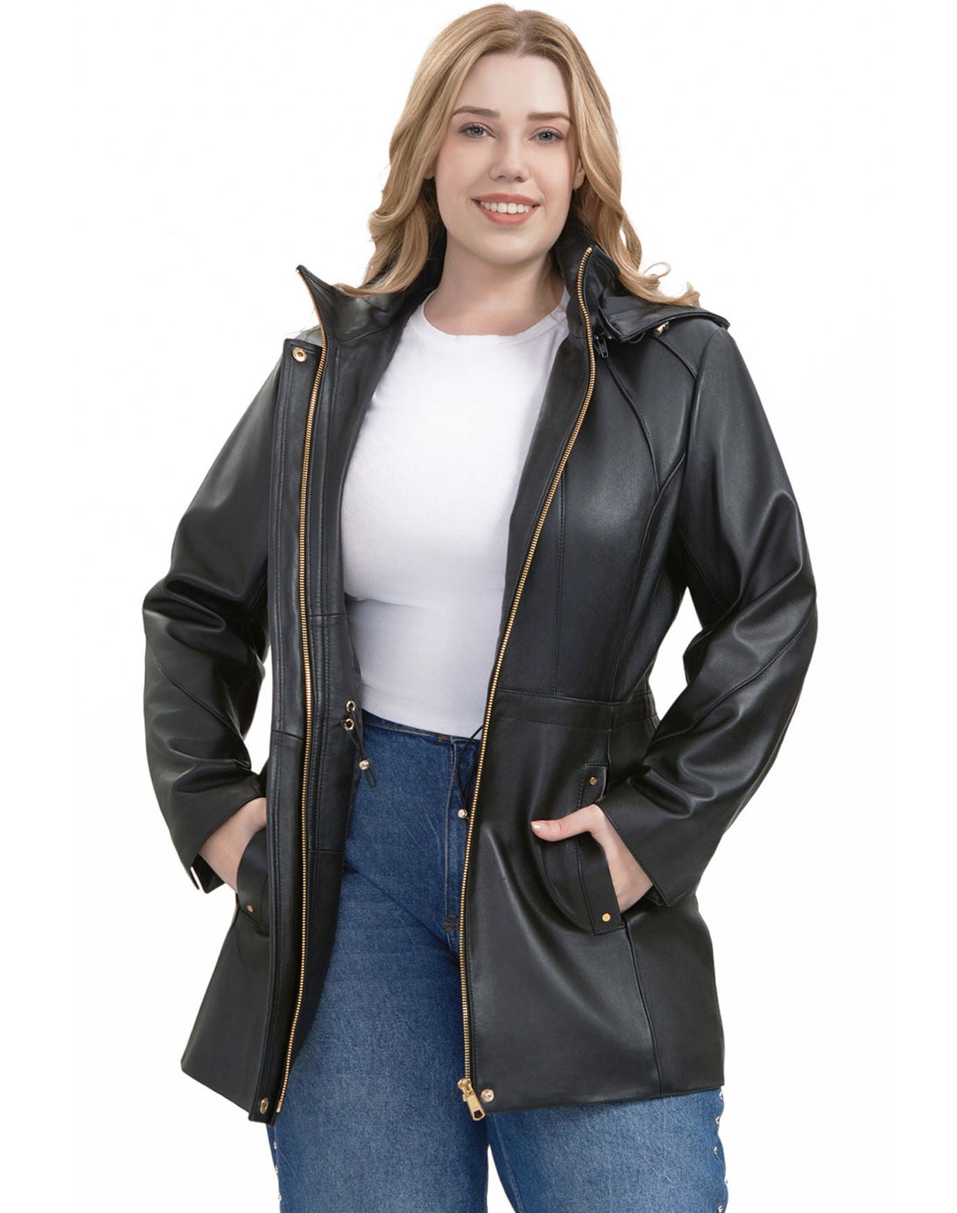 Elena Leather Parka Coat, Black, alternate image number 3
