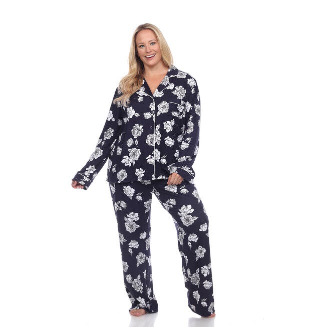 Long Sleeve Floral Pajama Set, Navy / Navy, hi-res image number 0