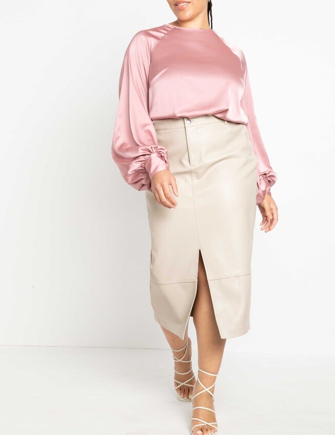 Poet Sleeve Blouse With Tie Back, Withered Rose / Pink, alternate image number 2