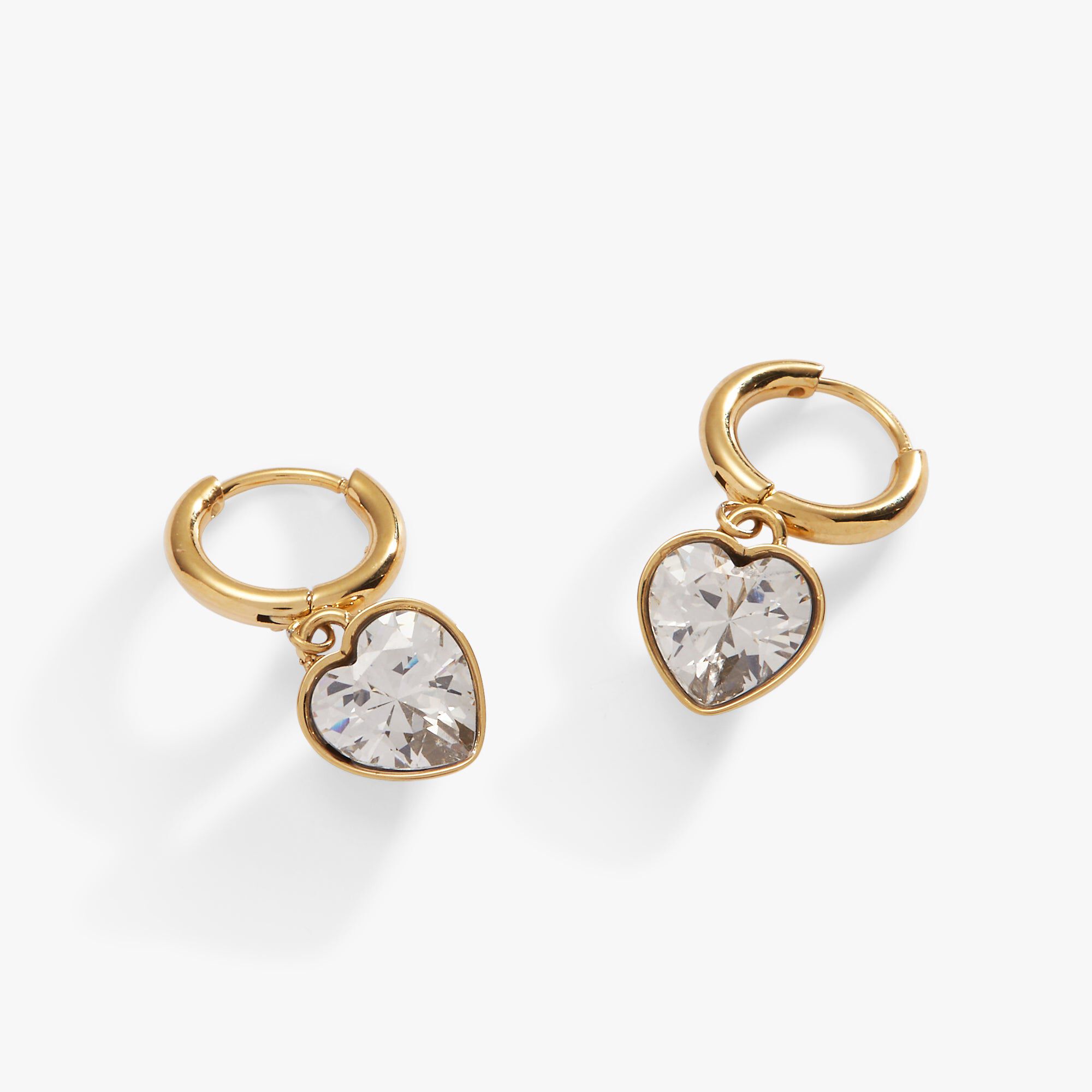 Crystal Heart Huggie Hoop Earrings, Gold / Gold, alternate image number 1