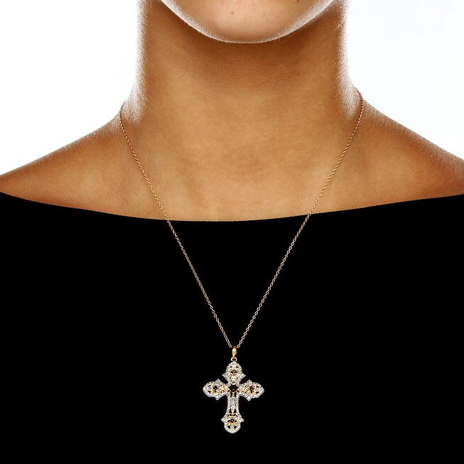 .46 TCW Genuine Sapphire Diamond Accent 18k Gold-plated Silver Cross Necklace, , alternate image number null