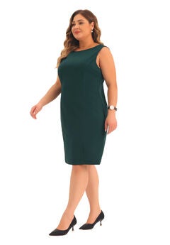 SLEEVELESS BOAT NECK STRAIGHT PENCIL SHEATH DRESS