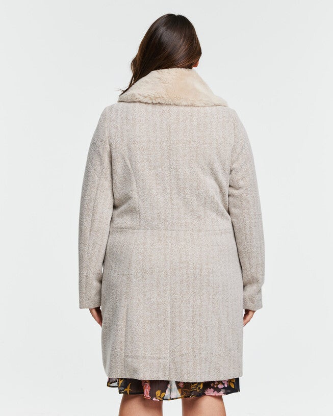Grammys Beige Coat with Faux Fur Removable Collar, , alternate image number null
