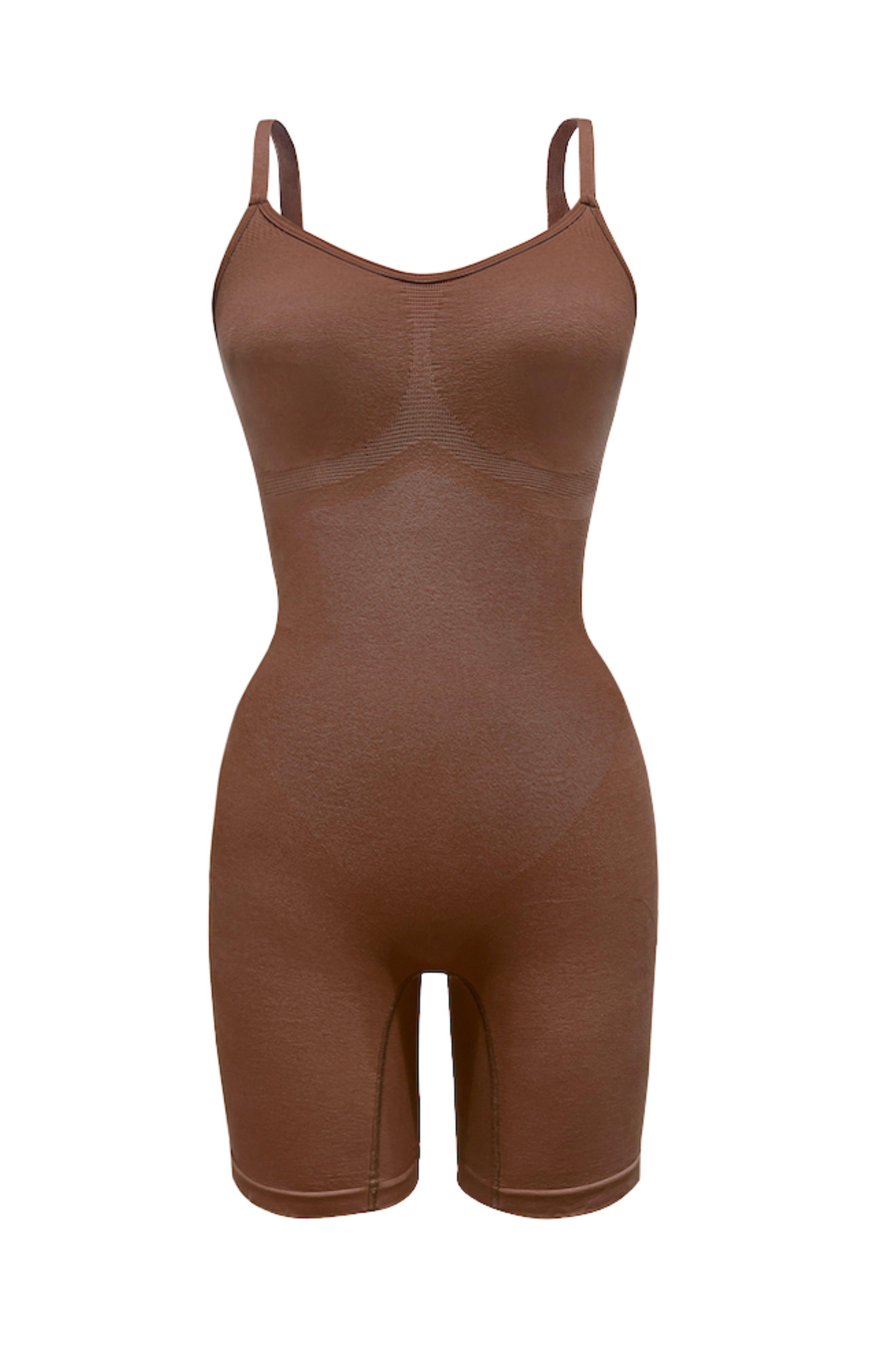 Mid-Thigh Plant-Based Shapewear Bodysuit, Deep Nude / Brown, alternate image number 3