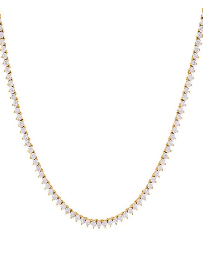 Three Prong Tennis Necklace Gold 18 inches, Gold / Gold, hi-res image number null