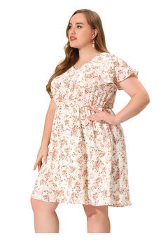 Summer V Neck Flare Sleeve Peplum Midi Ruffle Dress