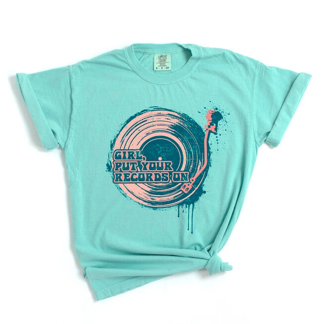 Girl Put Your Records On Garment Dyed Tee, Chalky Mint / Mint, hi-res image number 0