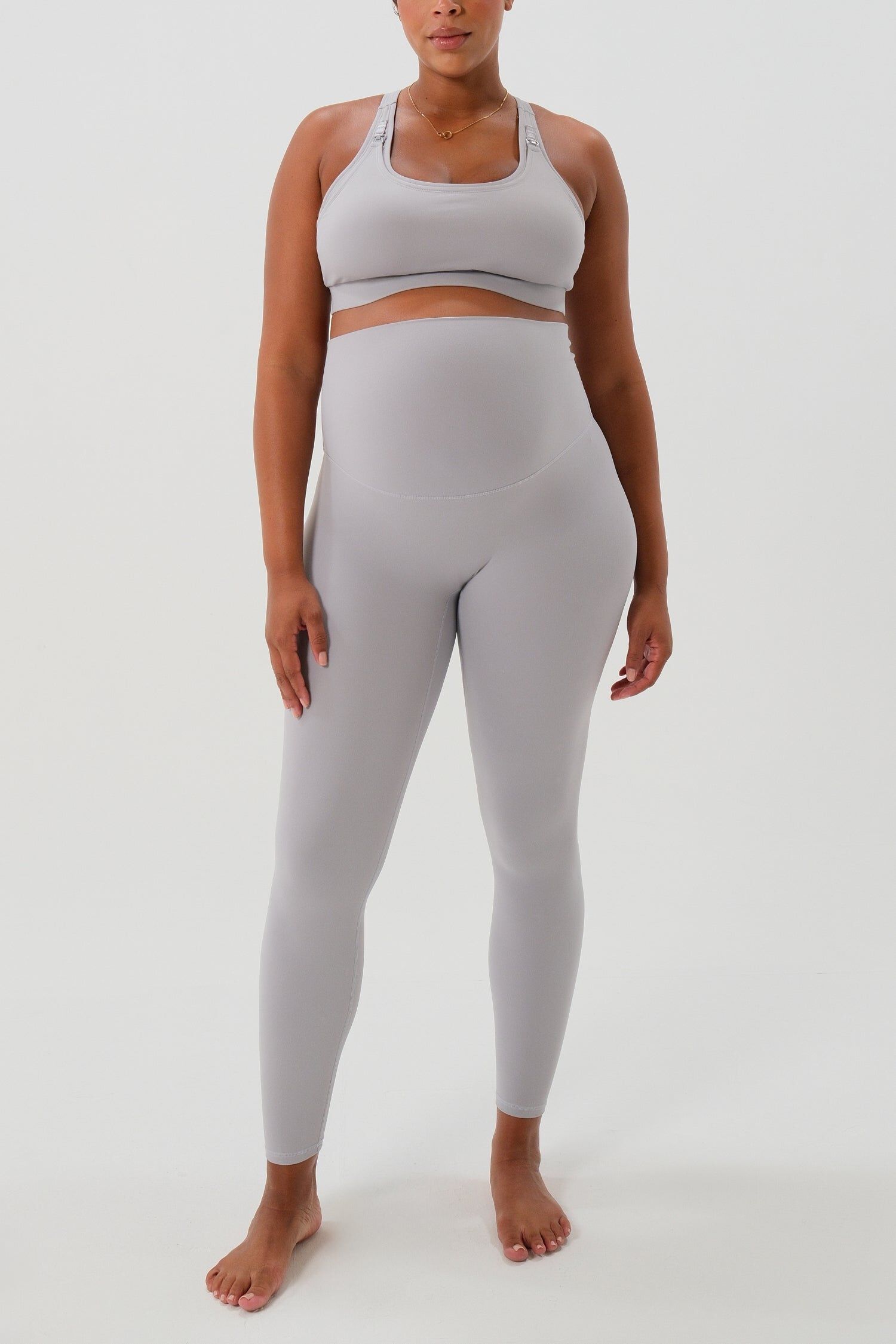Women's Athletic Maternity Legging with Supportive Belly Band, Light Gray / Light Grey, hi-res image number 0