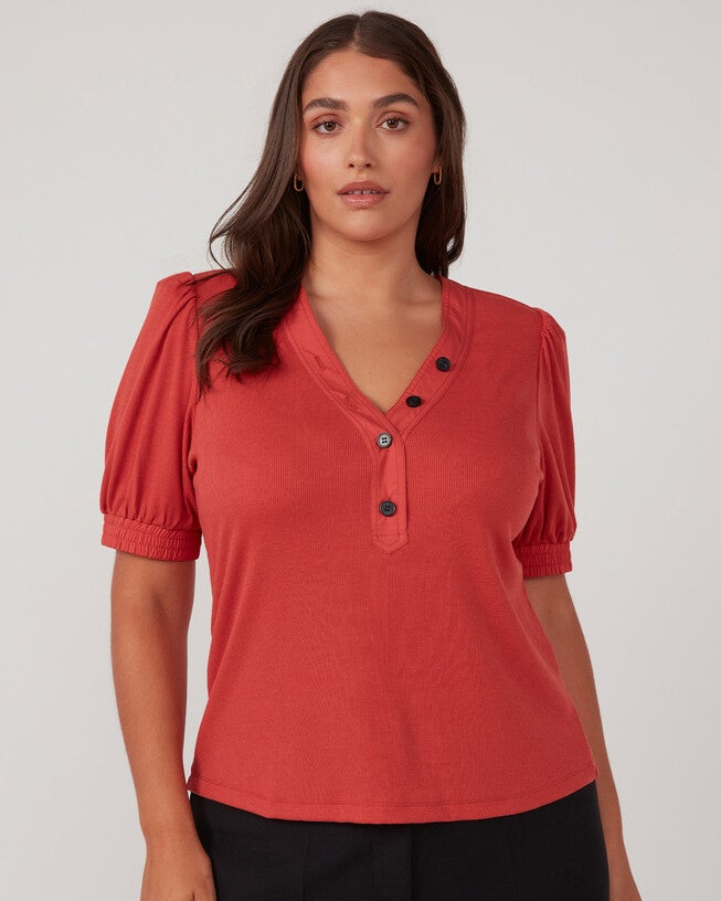 Sublime Coral Placket Front Top, , alternate image number null