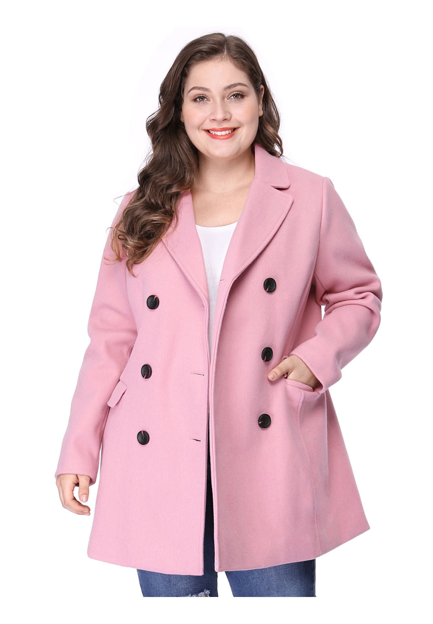 NOTCHED LAPEL DOUBLE BREASTED COAT, Pink / Pink, hi-res image number 0