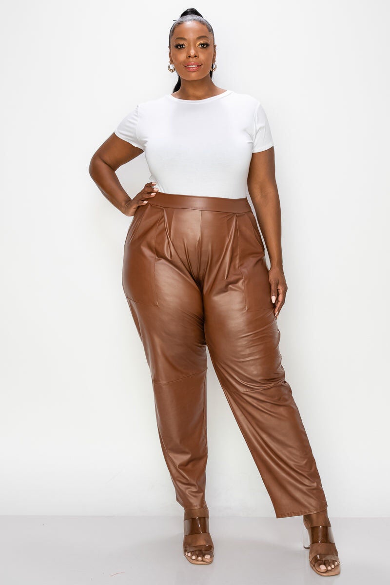 ELISE VEGAN LEATHER POCKET PANTS, Camel / Sienna, hi-res image number 0
