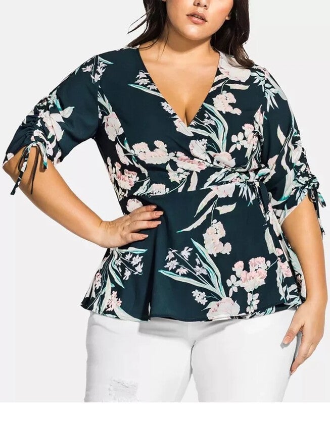 City Chic Women's Trendy Plus Size Fresh Fields Top Blue Size X-Small / 14, Blue / Navy, hi-res image number 0