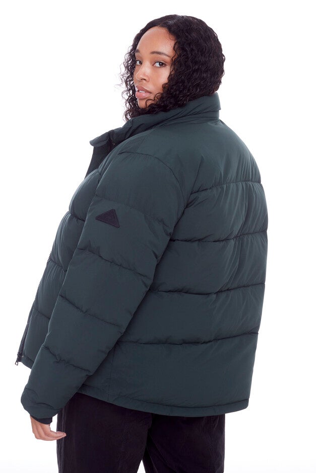Women's Plus Size - FORILLON | Vegan Down Recycled Short Quilted Puffer Jacket, Deep Green / Quetzal Green, alternate image number 2