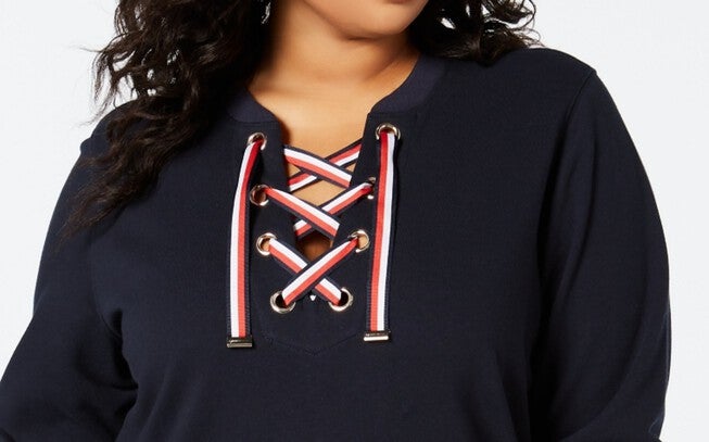 Tommy Hilfiger Women's Plus Size Lace Up Sweatshirt Blue Size 0X, , alternate image number null