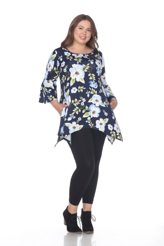 Blanche Tunic Top, Blue Flower / Dusty Blue, alternate image number 1
