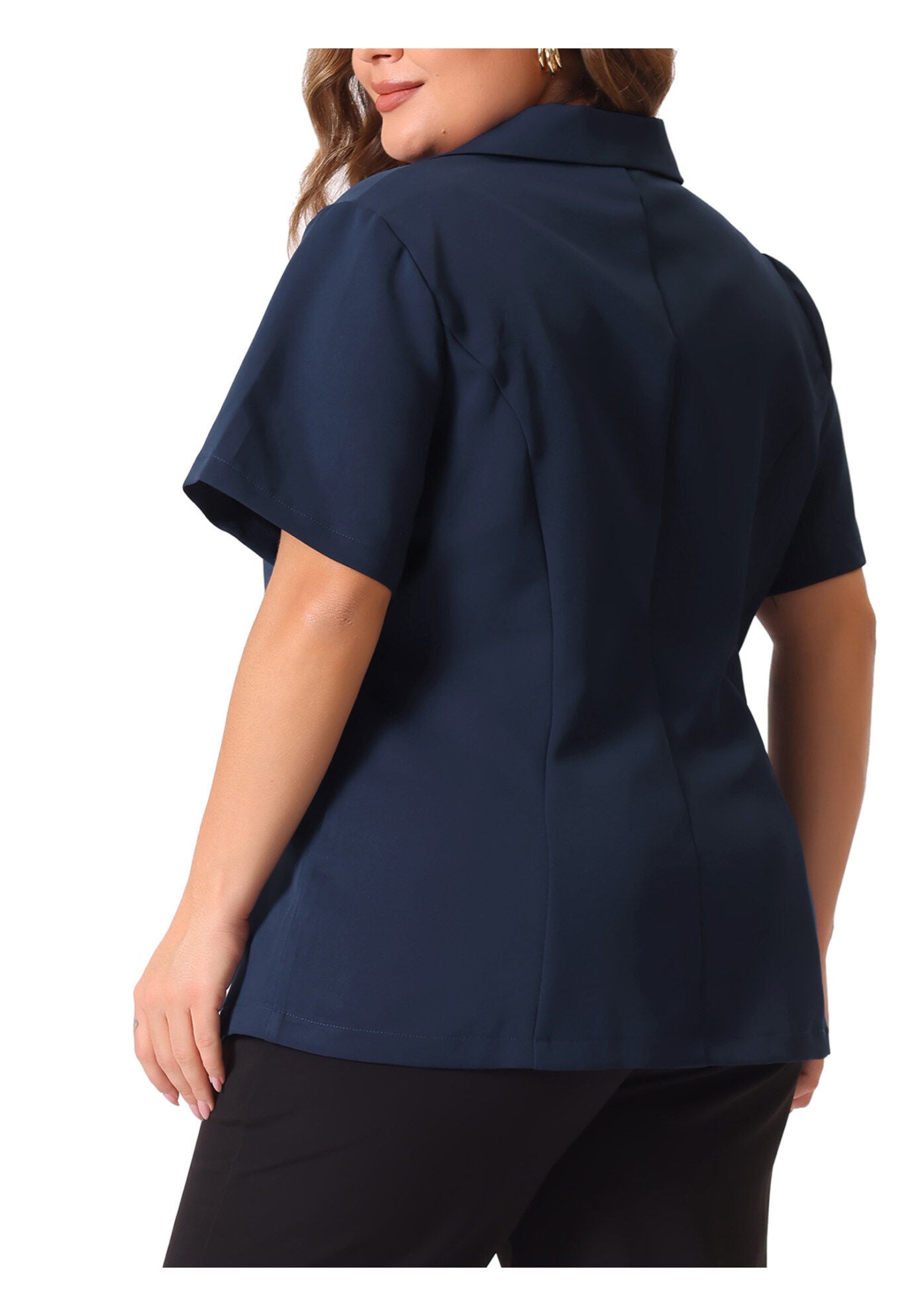 SHORT SLEEVE NOTCHED LAPEL BUTTON WORK BLAZER, Navy Blue / Navy, alternate image number 4