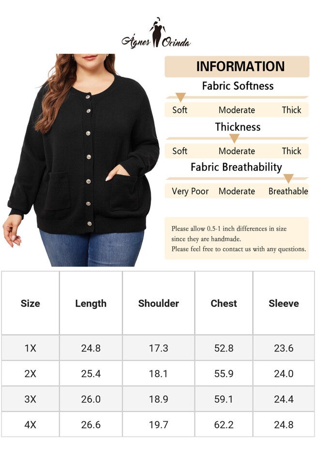 Button Down Crew Neck Sweater Knit Cardigan, Black / Black, alternate image number 4