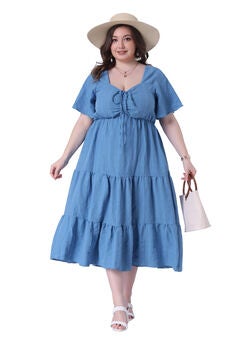 Short Sleeve Flowy A Line Tiered Long Dresses