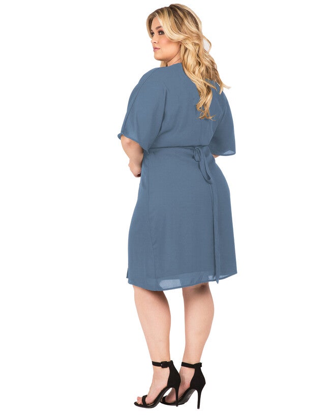 Plus Size Candice V-Neck Kimono Wrap Midi Dress, Slate / Light Blue, alternate image number 3