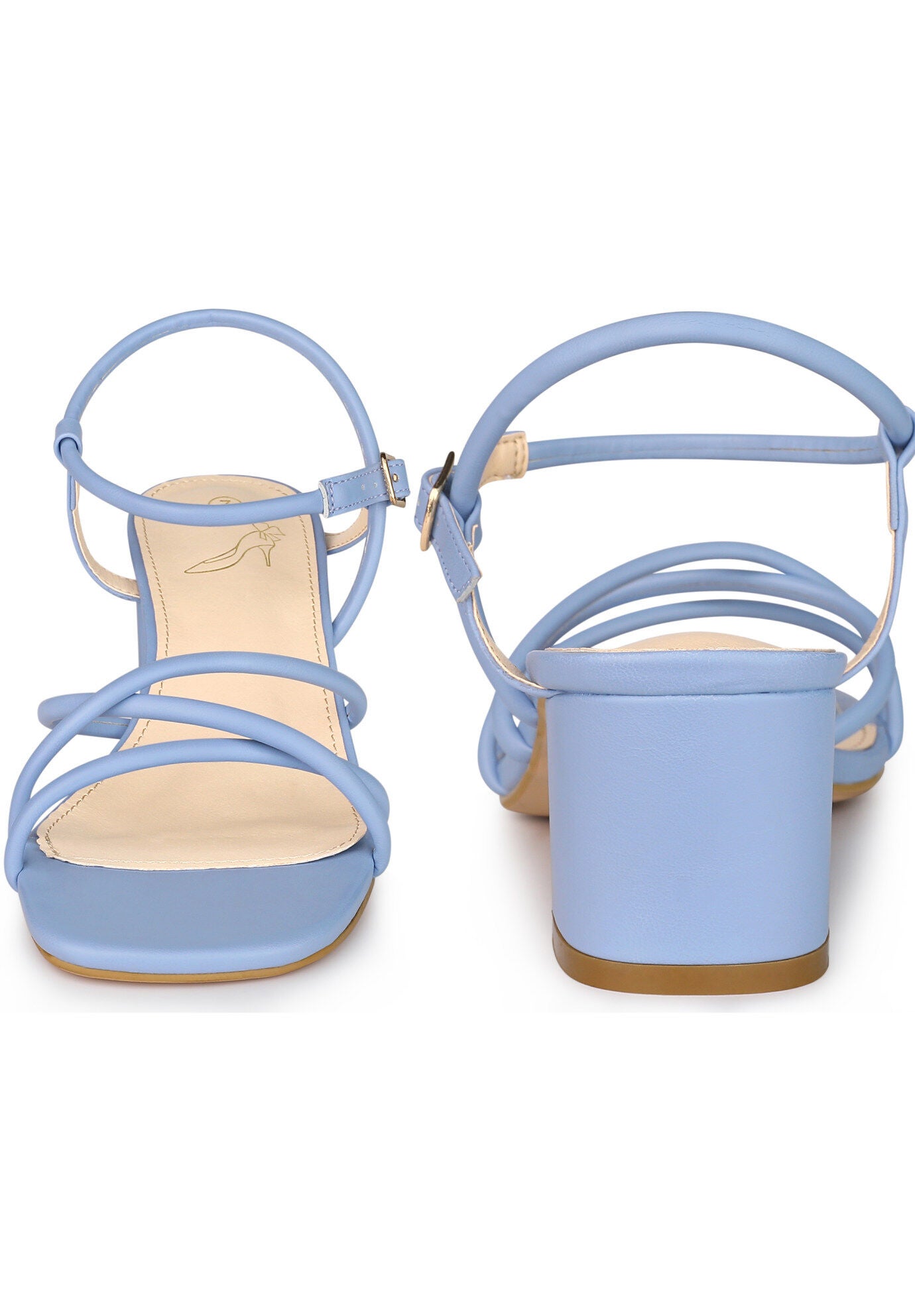 Strappy Heels Square Toe Slingback Chunky Heel Sandals, Blue / Dusty Blue, alternate image number 1