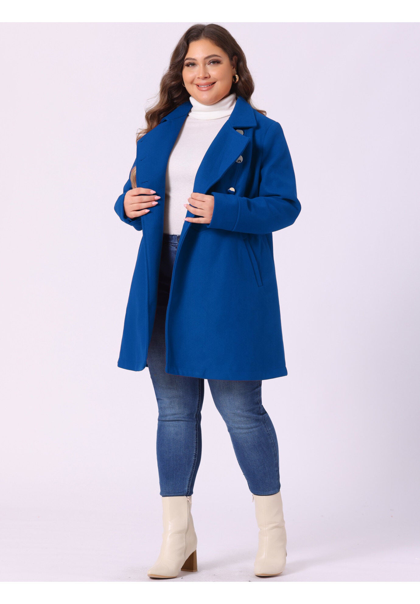A-Line Peter Pan Collar Double Breasted Peacoat, Royal Blue / Royal Blue, hi-res image number 0