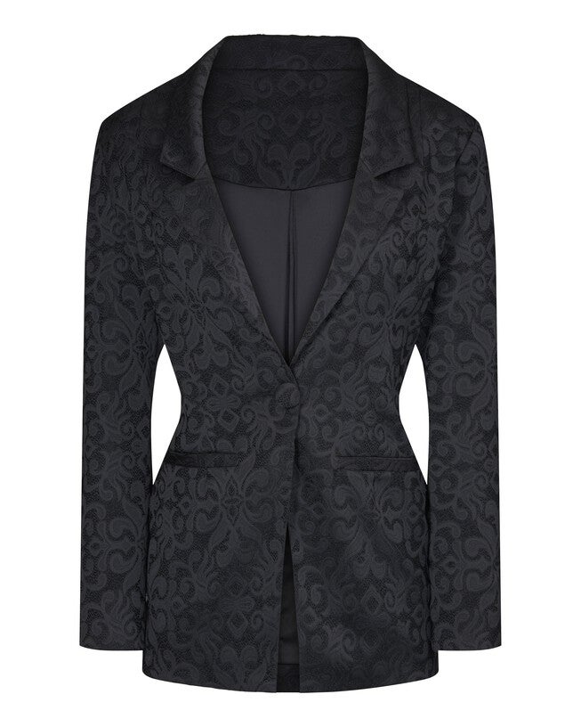 PAISLEY FITTED BLAZER, Black / Black, alternate image number 1
