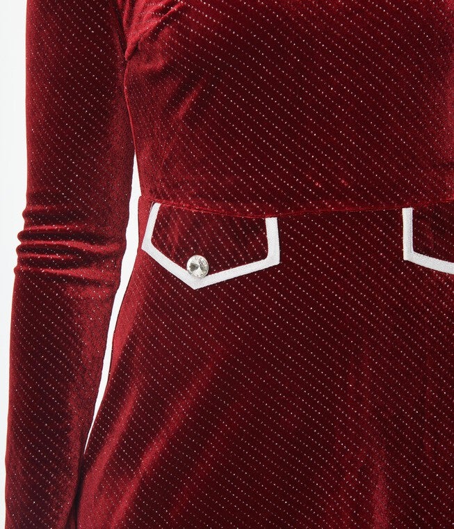 Smak Parlour Burgundy Sparkly Velvet Mock Turtleneck Fit & Flare Dress, , alternate image number 4