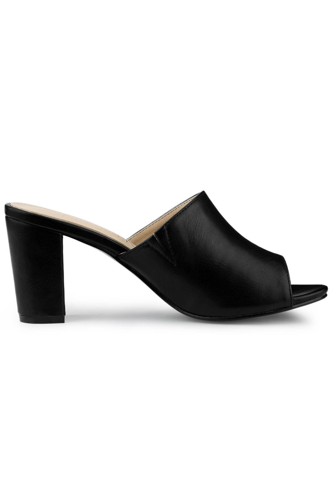 Slip On Block Heel Slide Sandals, Black / Black, hi-res image number 0