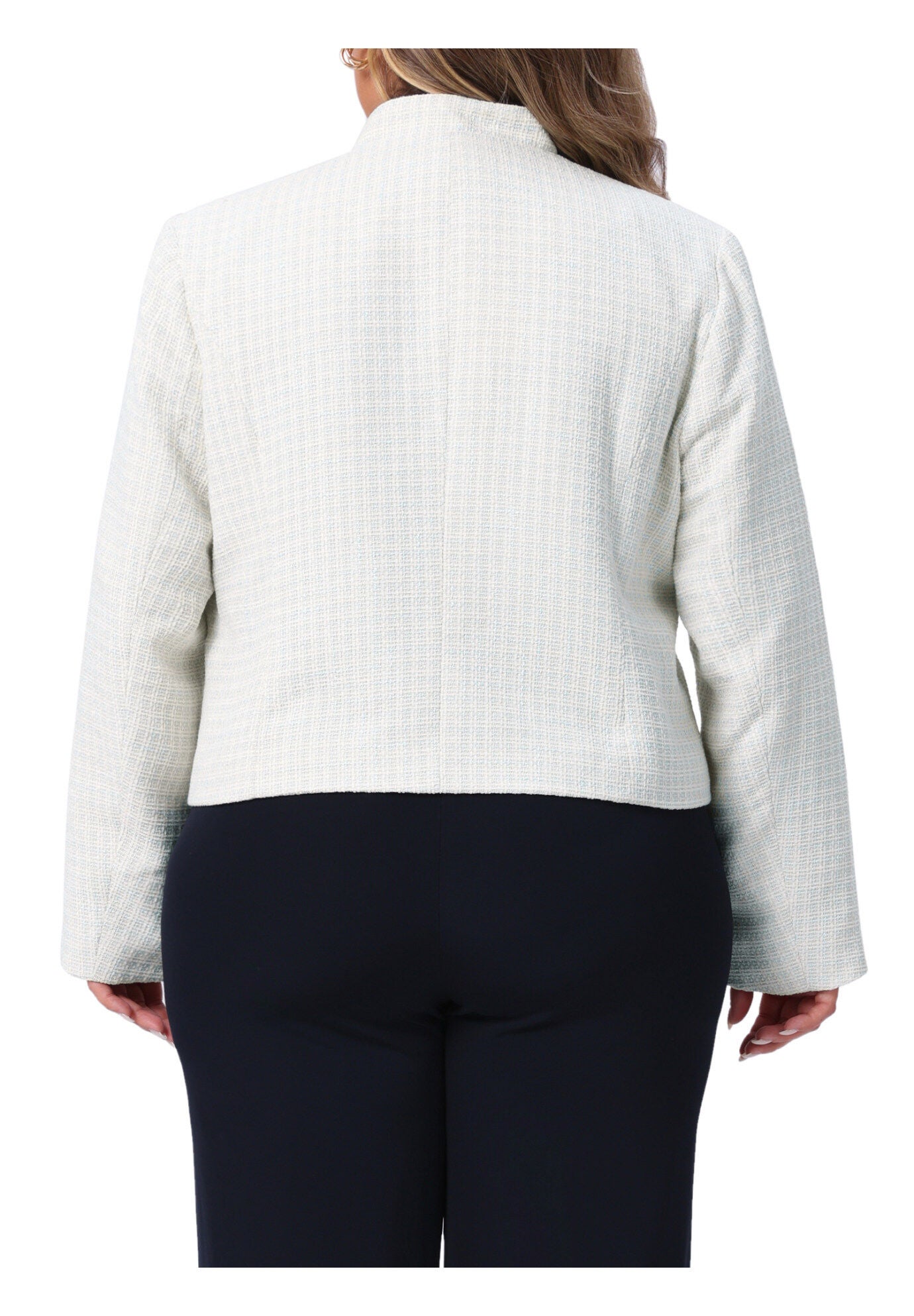 Tweed Long Sleeve Casual Cropped Jacket with Pockets, White / White, alternate image number 3