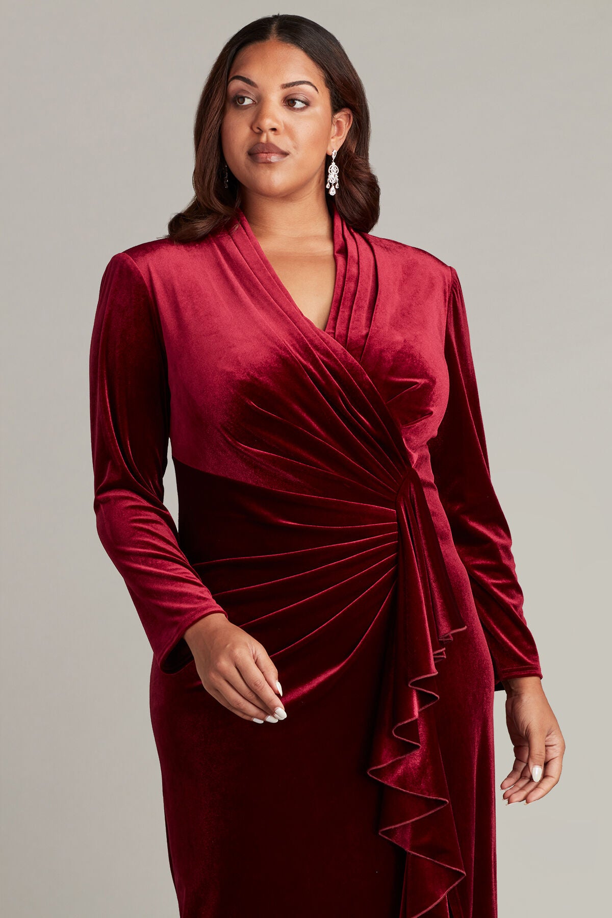 Markum Long-Sleeve Velvet Flounce Gown - PLUS SIZE, POMEGRANATE / see-description, alternate image number 3
