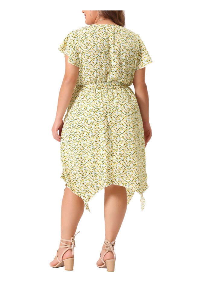 Ruffle Asymmetric High Low Midi Floral Dress, White / White, alternate image number 3