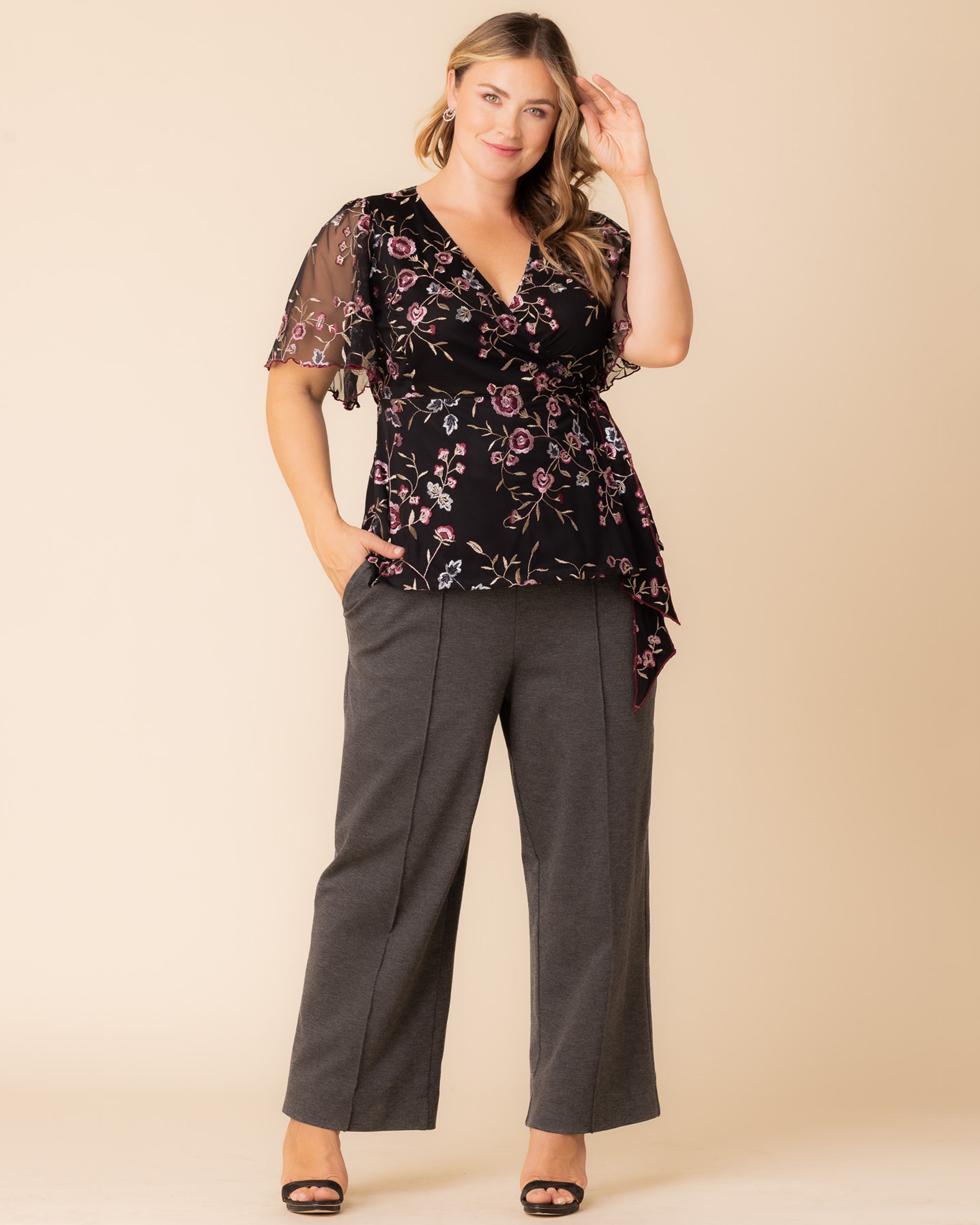 Rosalie Embroidered Wrap Top, MOONLIT GARDEN / Black, alternate image number 3