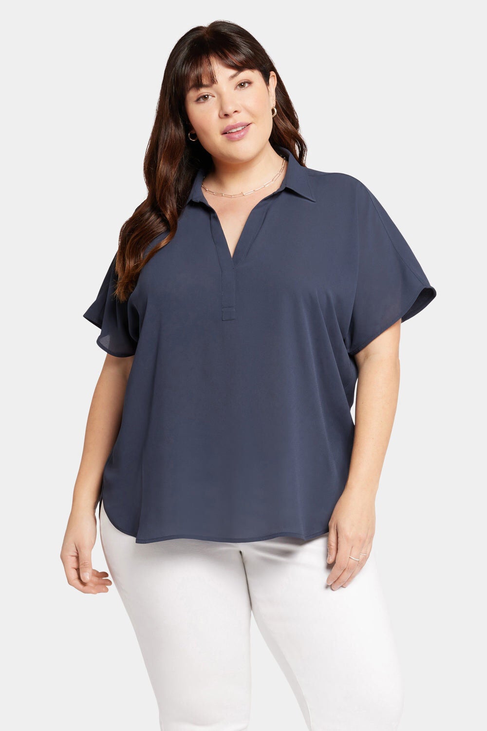 Becky Short Sleeved Blouse, Oxford Navy / Navy, hi-res image number 0