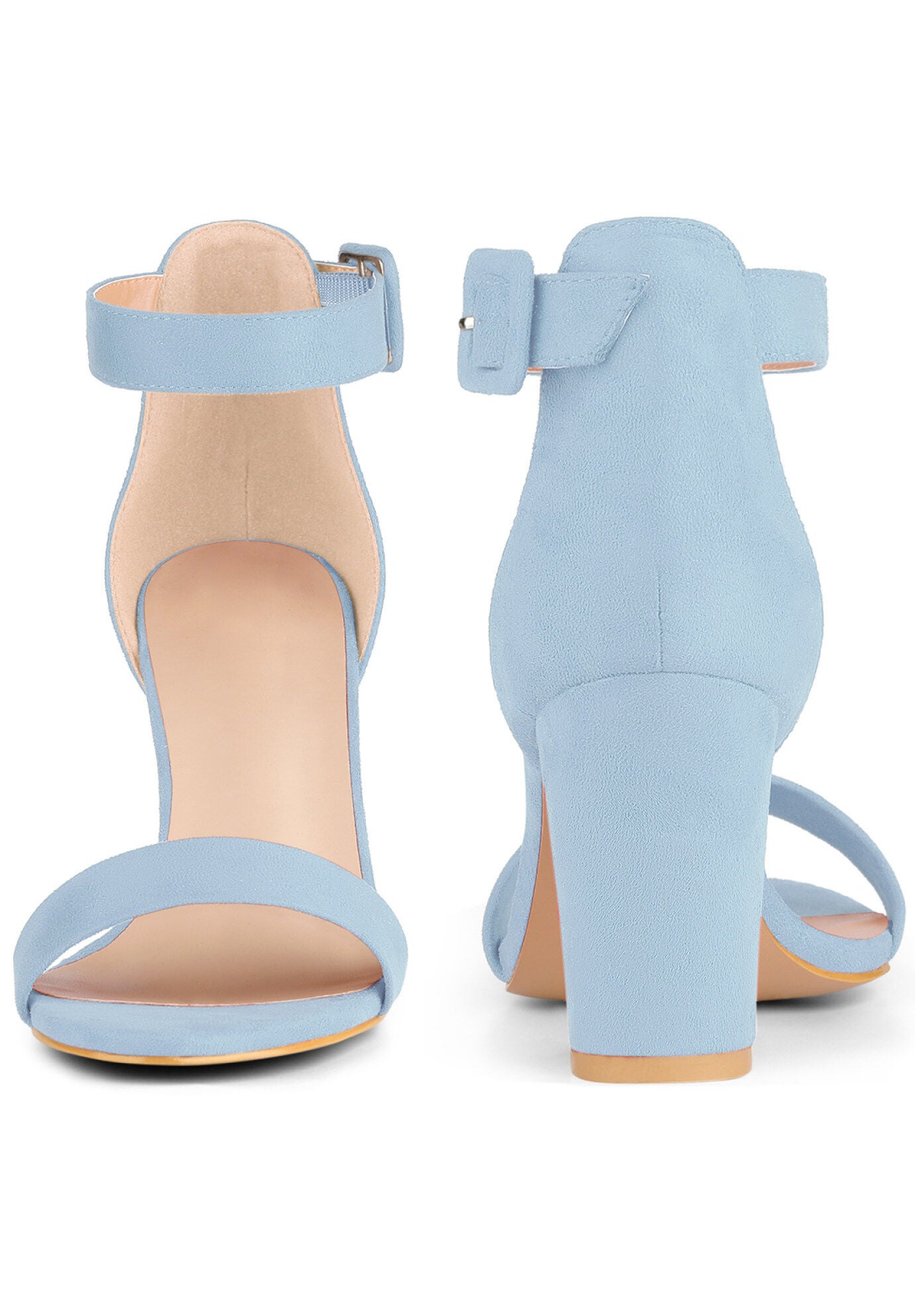 Ankle Strap Open Toe Chunky High Heels Sandals, Sky Blue / Light Blue, alternate image number 1