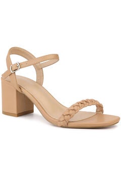 Square Toe Woven Braided Chunky Heel Sandals