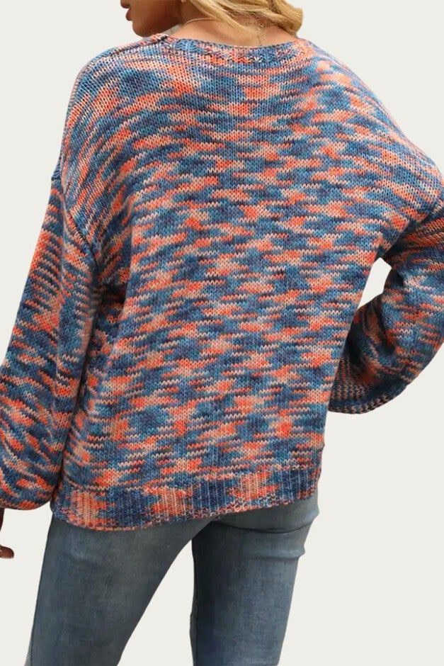 SPACE-DYE KNIT V-NECK SWEATER IN BLUE, , alternate image number null