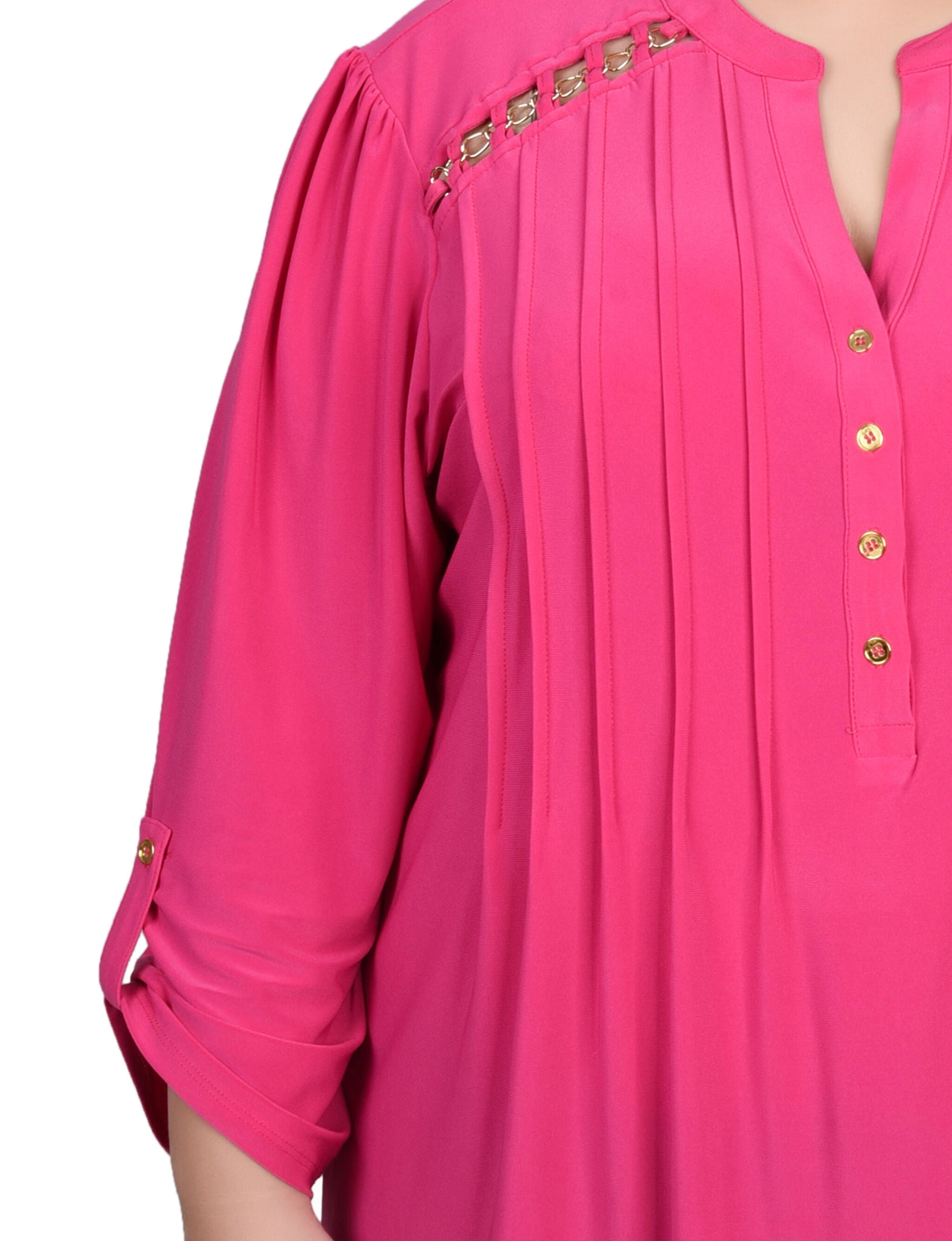 Long Sleeve Pintuck Front Top With Chain Details, Beetroot Purple / green, alternate image number 2