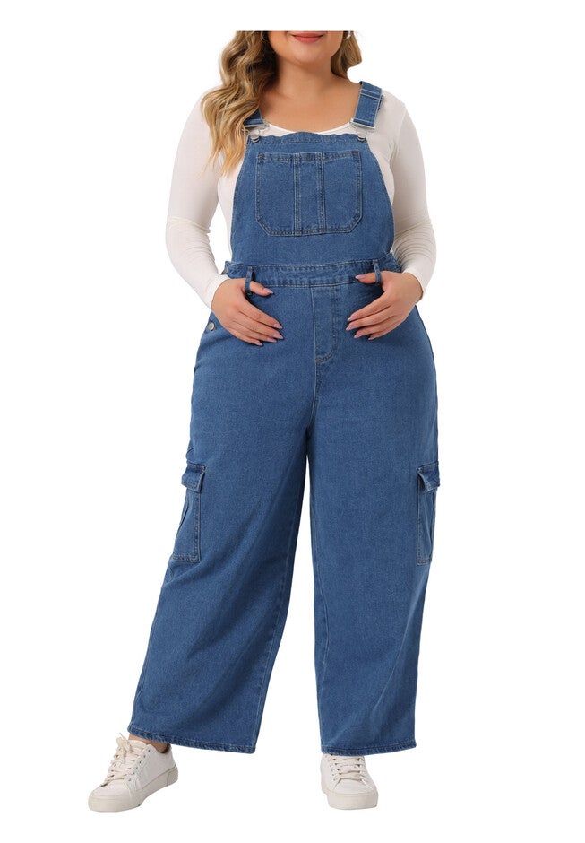 BAGGY WIDE LEG LOOSE BIB JEANS ADJUSTABLE ROMPER JUMPSUIT OVERALL, Mid Blue / Royal Blue, alternate image number 2