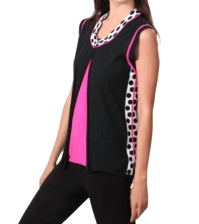 PINK LADY POLKA-DOT VEST IN BLACK/FUCHSIA, BlackFuchsia / Black, hi-res image number 0