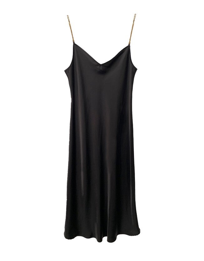 The Chain Strap Cabaret Slip Dress - Black, Black / Black, hi-res image number 0