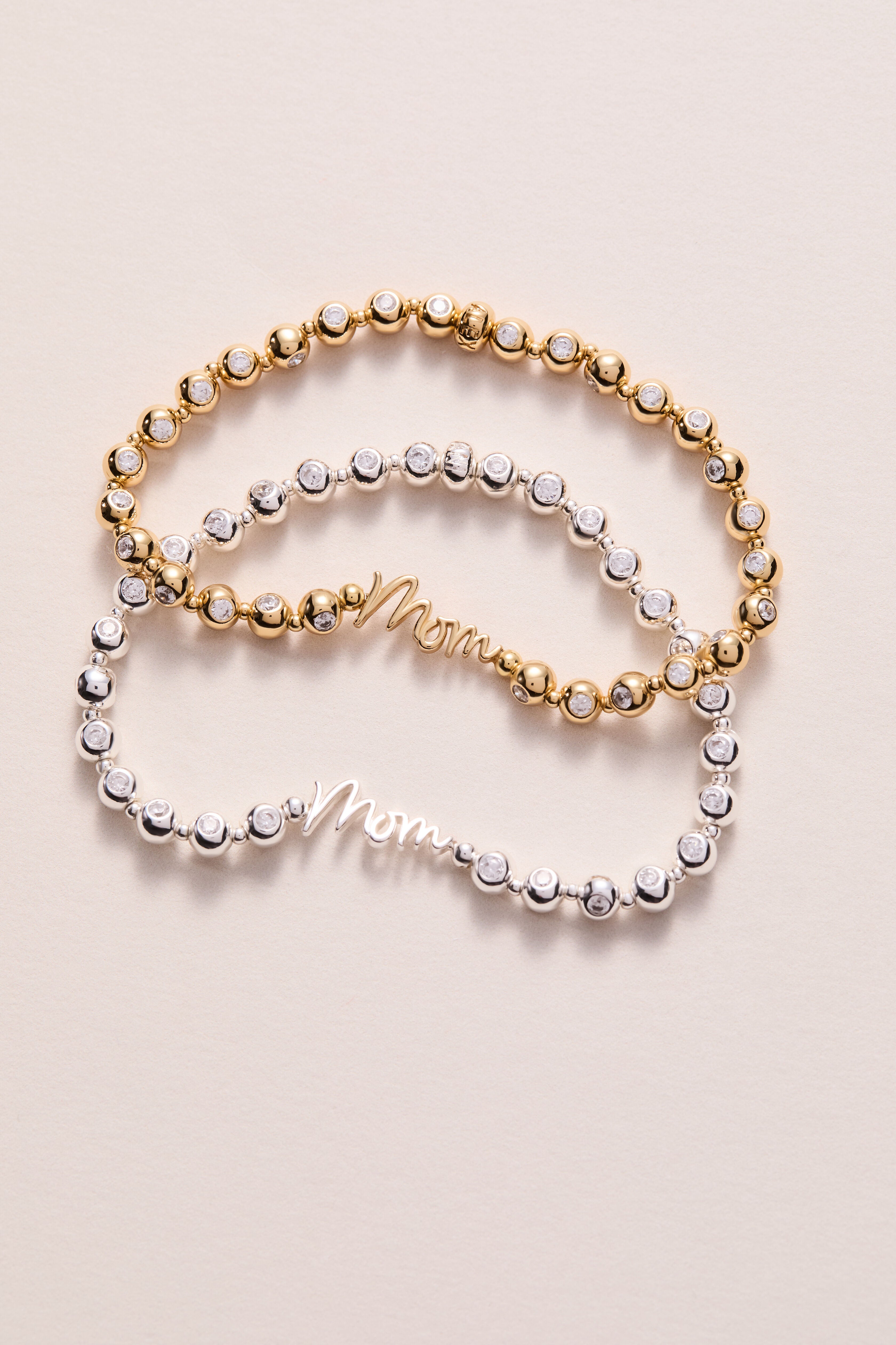 Mom Elongated Crystal Stretch Bracelet, Gold / Gold, alternate image number 2