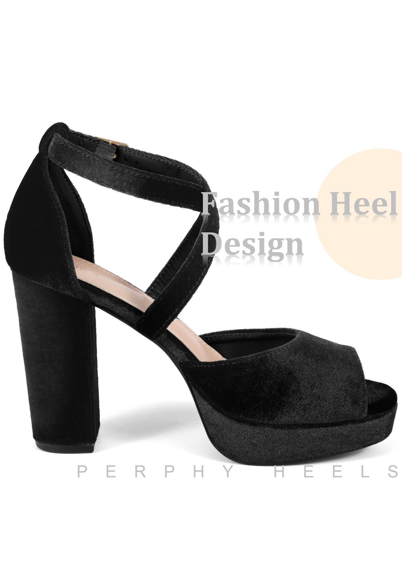 Peep Toe Pumps Velvet Block Heel Platform Sandals, Black / Black, hi-res image number 0